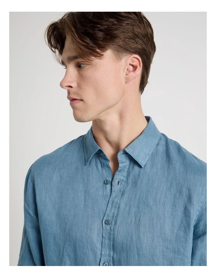 Linen Long Sleeve Shirt in Dusty Blue image 2