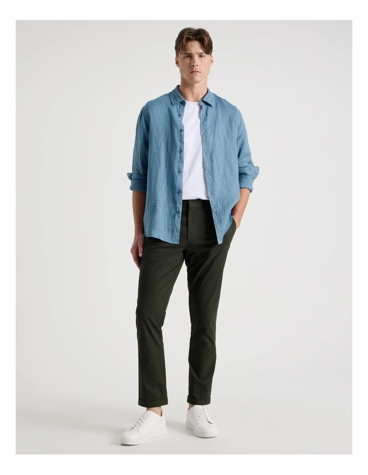 Linen Long Sleeve Shirt in Dusty Blue image 3