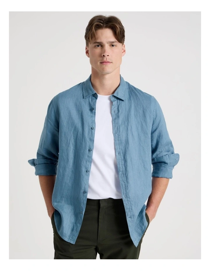 Linen Long Sleeve Shirt in Dusty Blue image 4