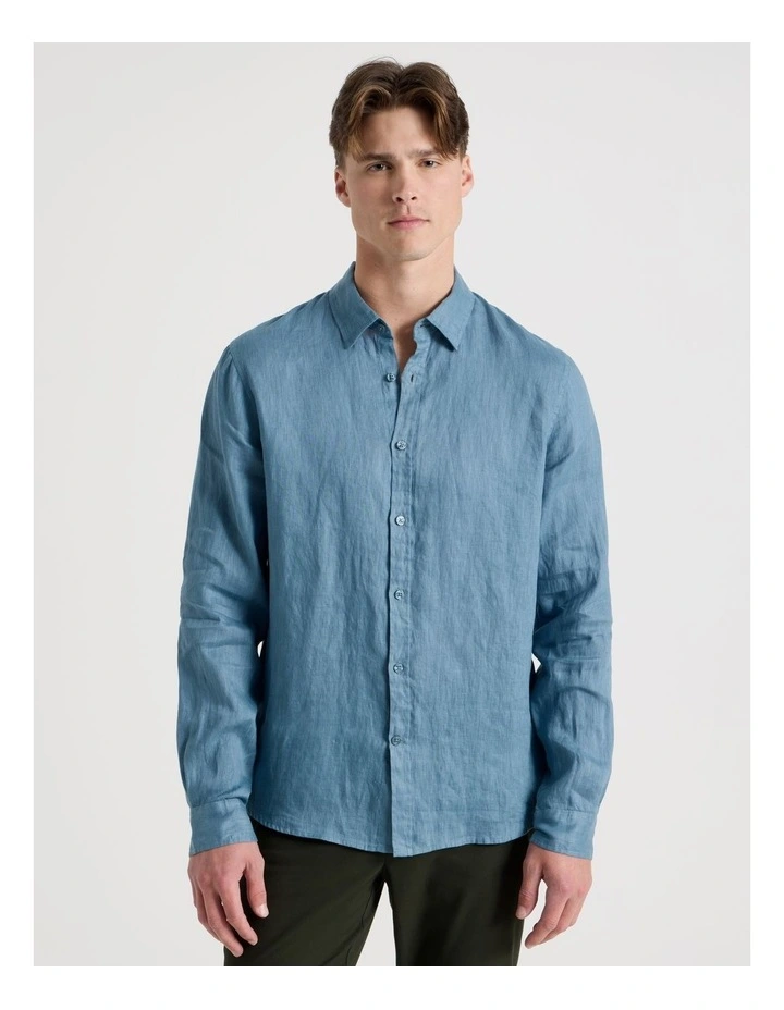 Linen Long Sleeve Shirt in Dusty Blue image 5