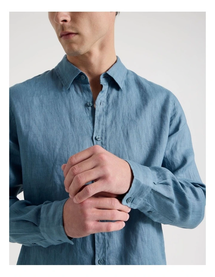 Linen Long Sleeve Shirt in Dusty Blue image 7