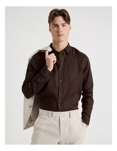 Linen Long Sleeve Shirt in Chocolate
