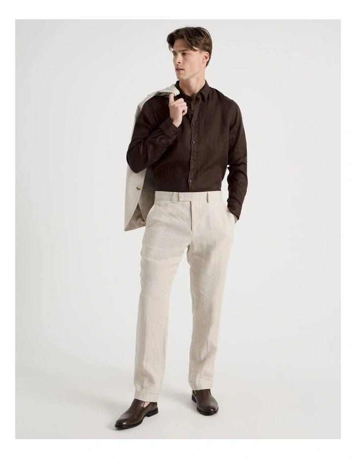 Linen Long Sleeve Shirt in Chocolate image 2