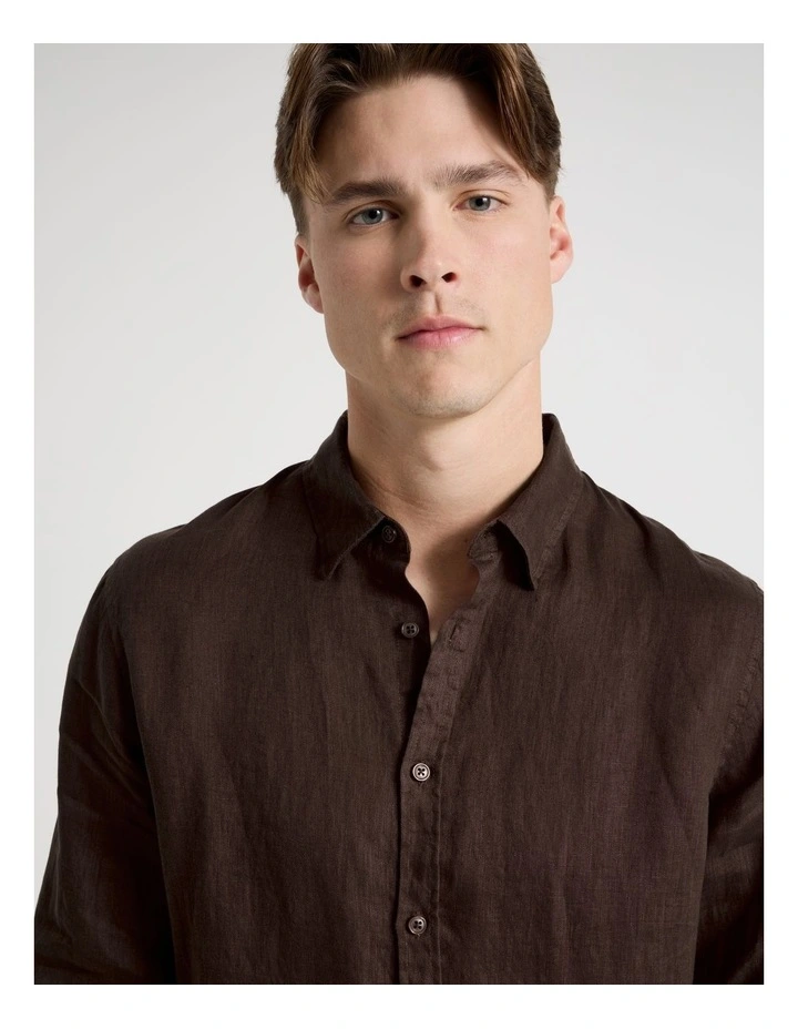 Linen Long Sleeve Shirt in Chocolate image 4