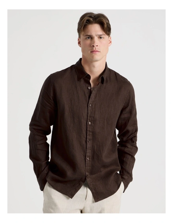 Linen Long Sleeve Shirt in Chocolate image 5