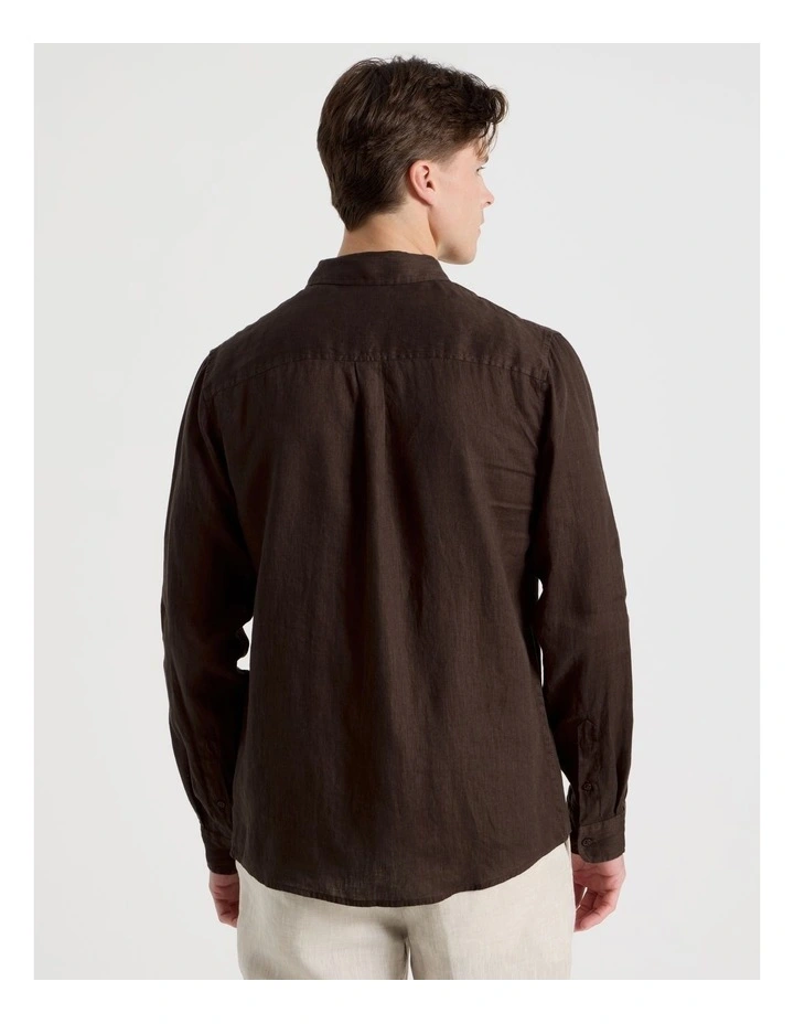 Linen Long Sleeve Shirt in Chocolate image 6
