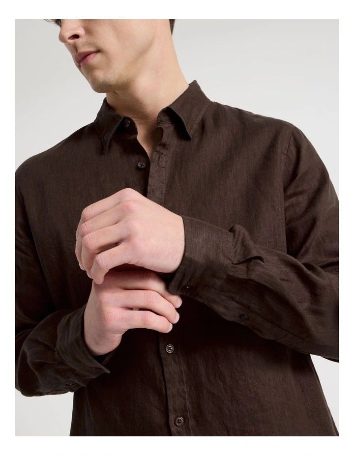 Linen Long Sleeve Shirt in Chocolate image 7