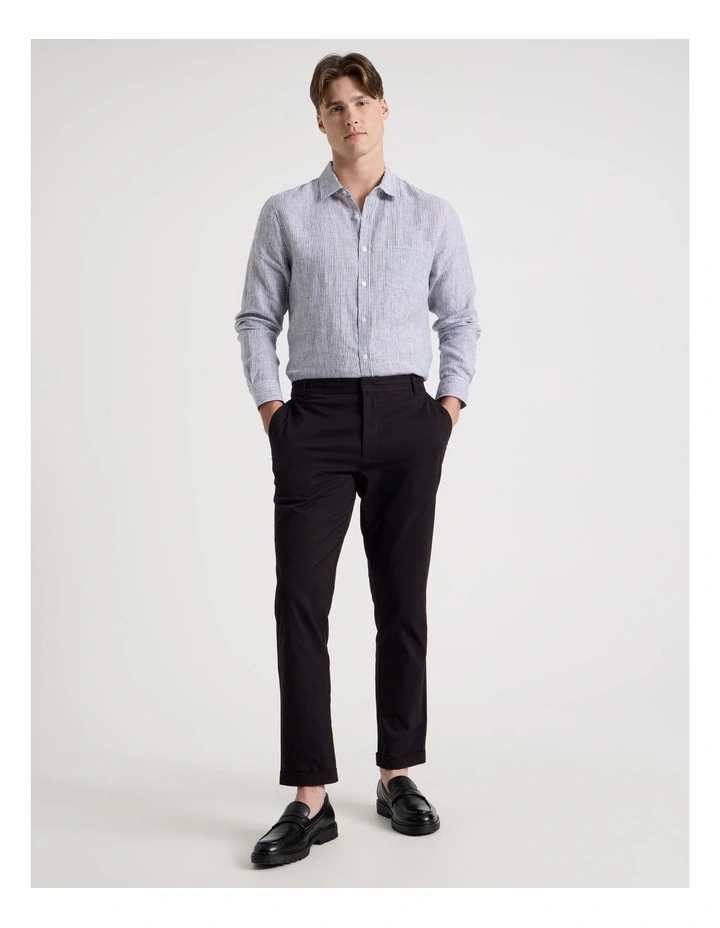 Linen Stripe Long Sleeve Shirt in Navy image 4