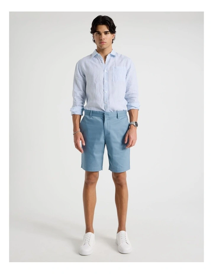 Linen Stripe Long Sleeve Shirt in Light Blue image 2