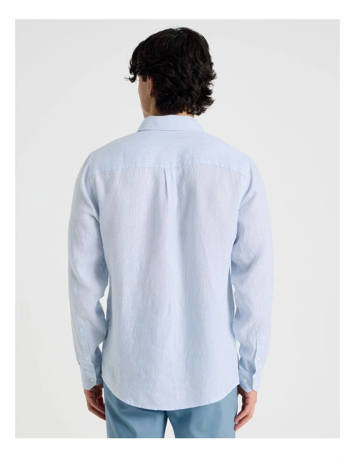 Linen Stripe Long Sleeve Shirt in Light Blue image 6