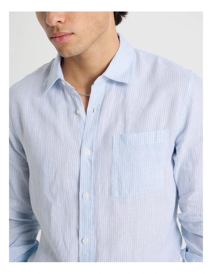 Linen Stripe Long Sleeve Shirt in Light Blue image 7
