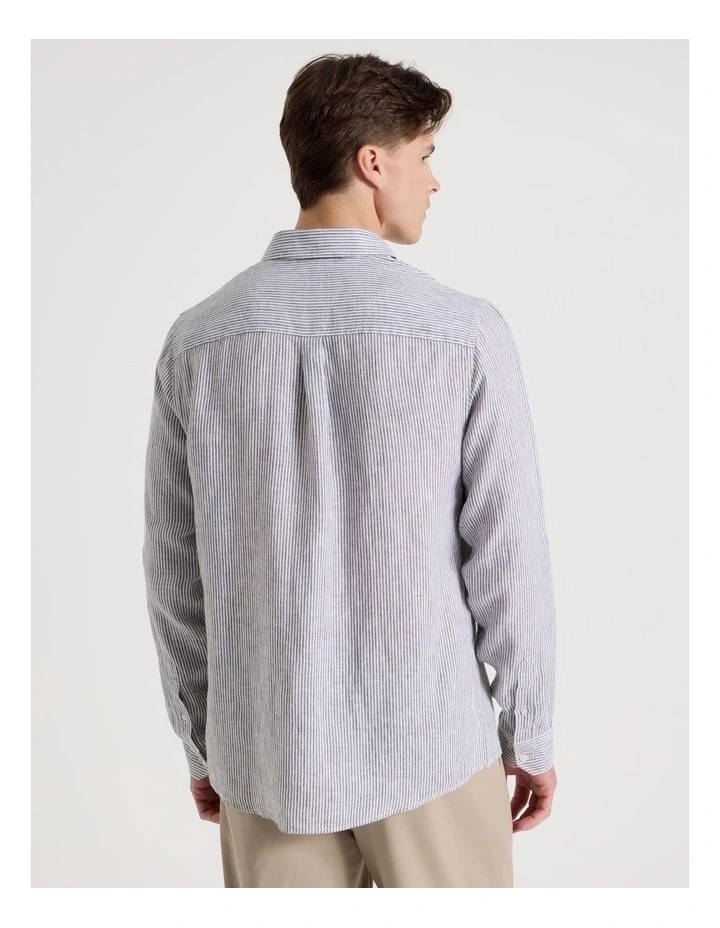 Linen Stripe Long Sleeve Shirt in Khaki image 6