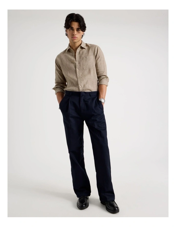 Linen Stripe Long Sleeve Shirt in Chocolate image 2