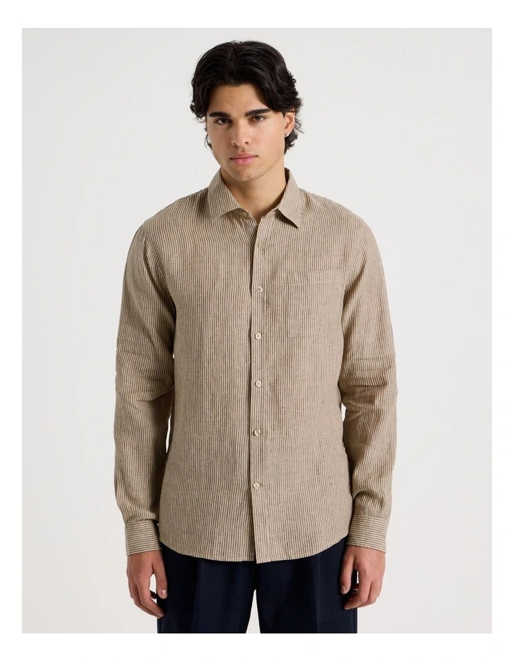 Linen Stripe Long Sleeve Shirt in Chocolate image 5