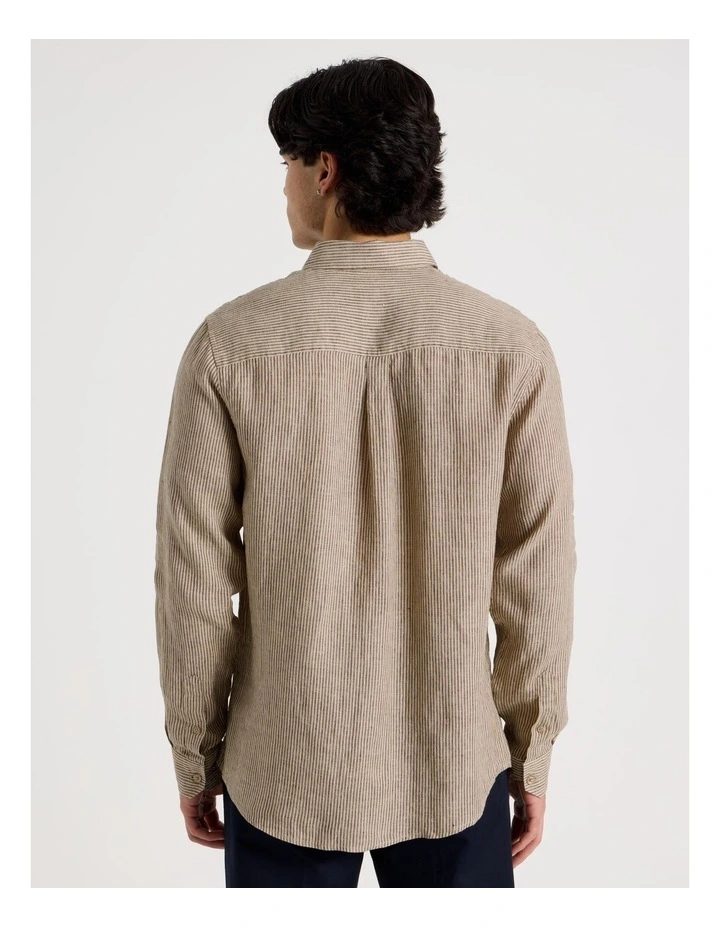 Linen Stripe Long Sleeve Shirt in Chocolate image 6