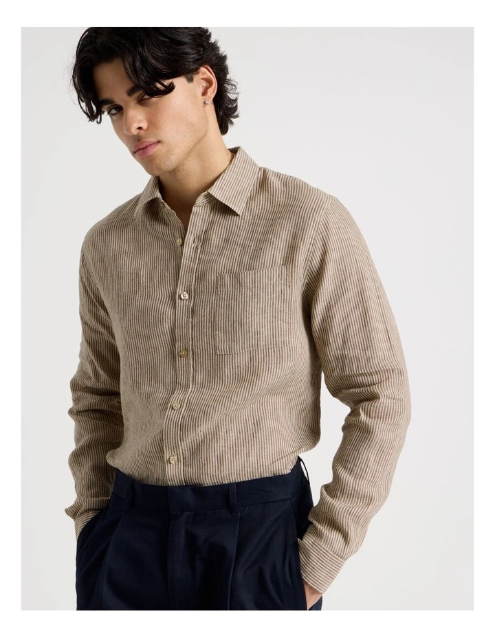 Linen Stripe Long Sleeve Shirt in Chocolate image 7