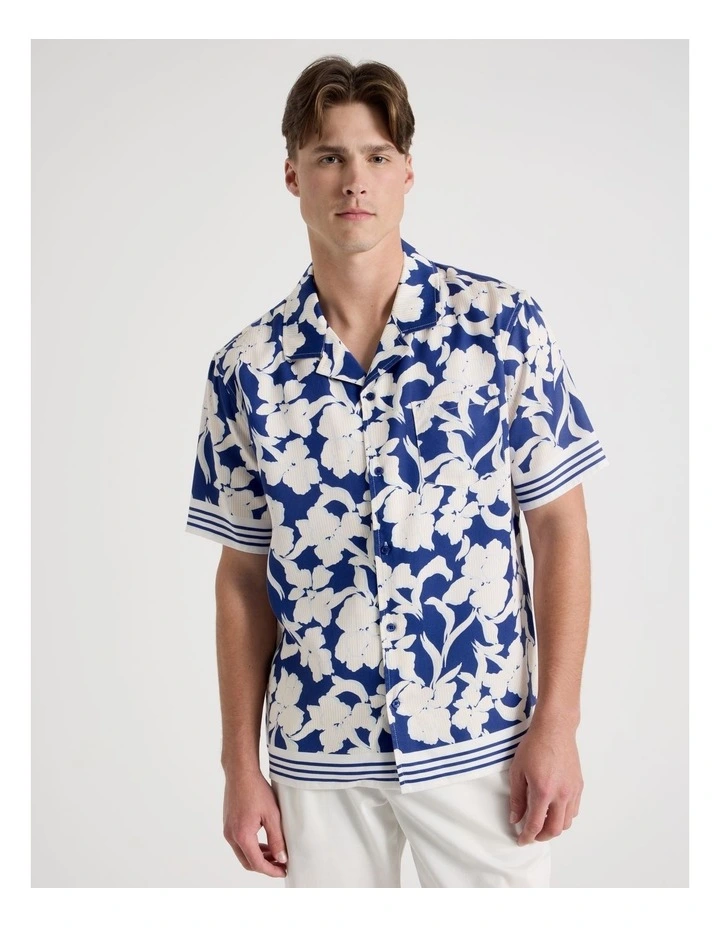 Resort Collar Printed Short Sleeve Shirt in Cobalt image 5