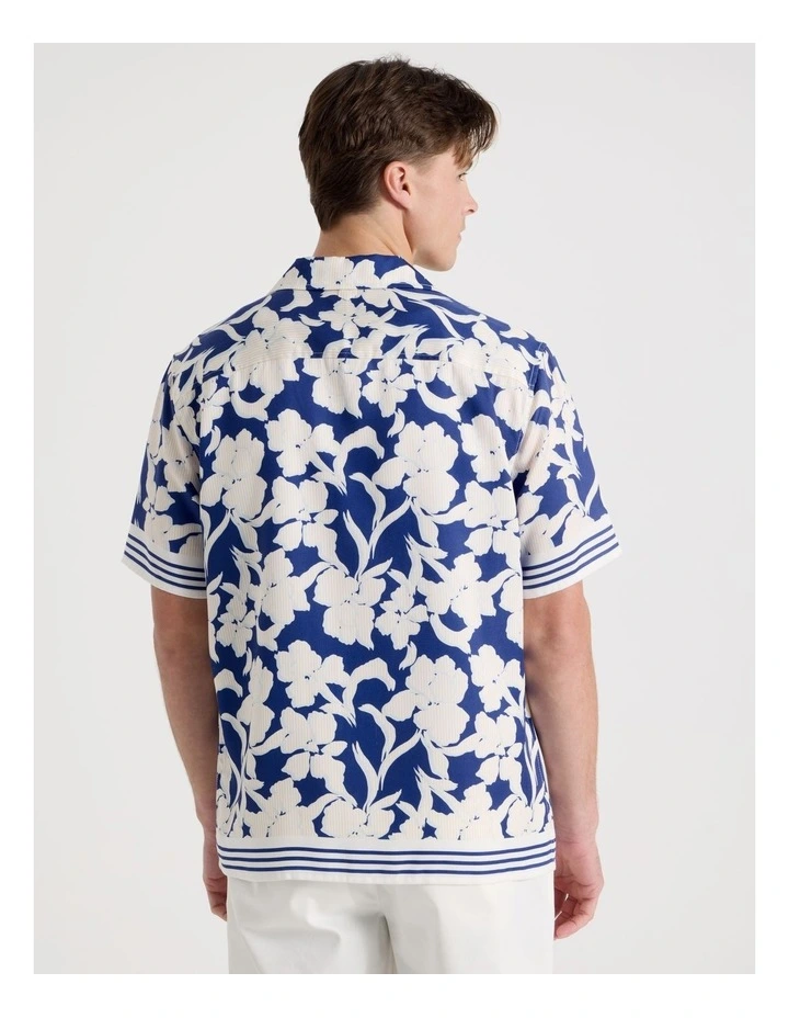 Resort Collar Printed Short Sleeve Shirt in Cobalt image 6