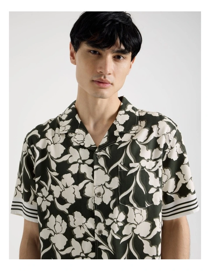 Resort Collar Printed Short Sleeve Shirt in Khaki image 2
