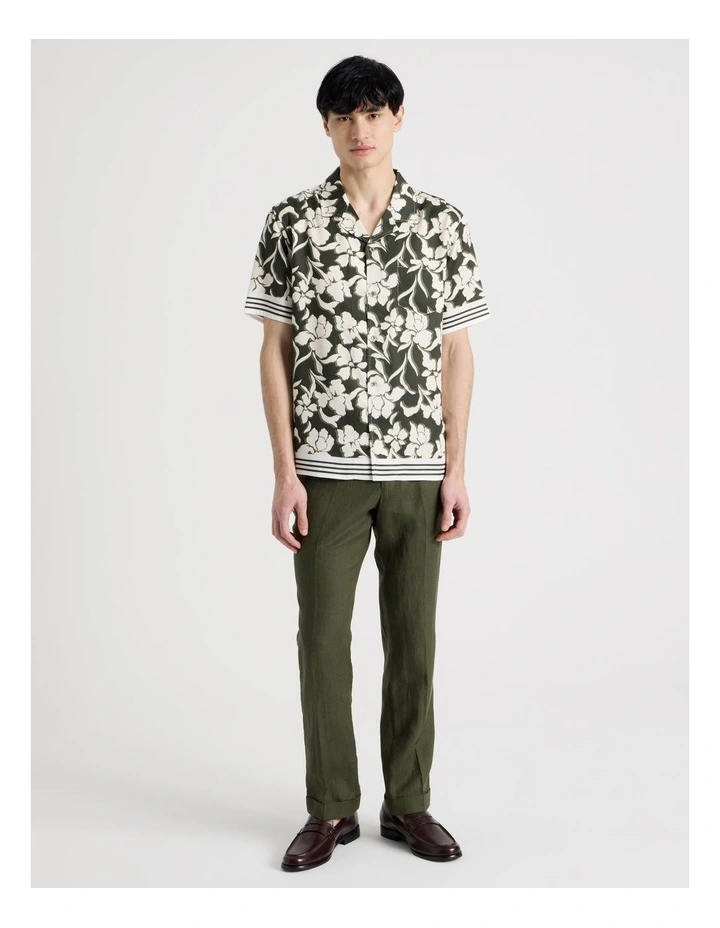 Resort Collar Printed Short Sleeve Shirt in Khaki image 3