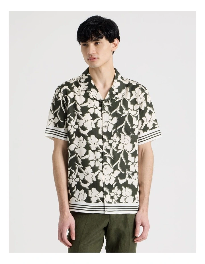 Resort Collar Printed Short Sleeve Shirt in Khaki image 4