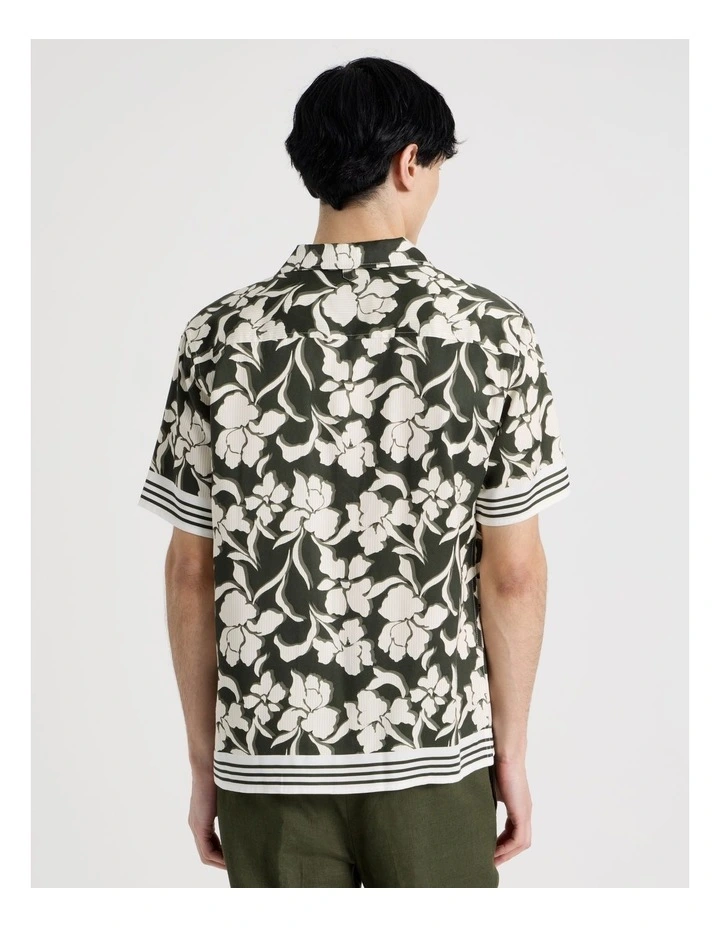 Resort Collar Printed Short Sleeve Shirt in Khaki image 5