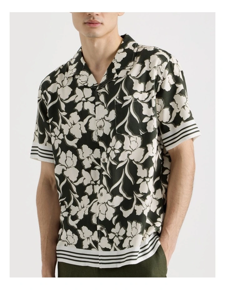 Resort Collar Printed Short Sleeve Shirt in Khaki image 6
