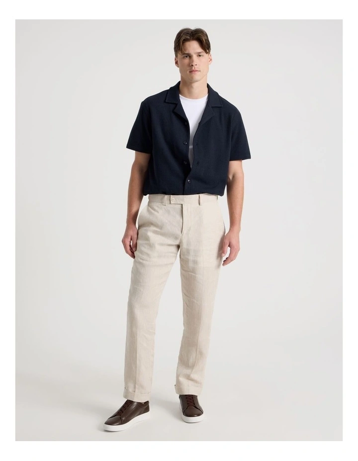 Relaxed Fit Textured Resort Collar Short Sleeve Shirt in Navy image 4
