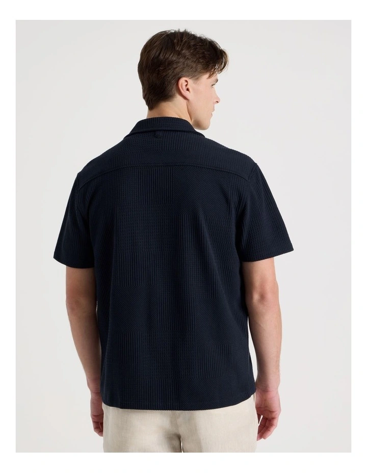 Relaxed Fit Textured Resort Collar Short Sleeve Shirt in Navy image 6