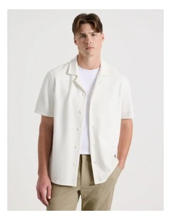Relaxed Fit Textured Resort Collar Short Sleeve Shirt in White