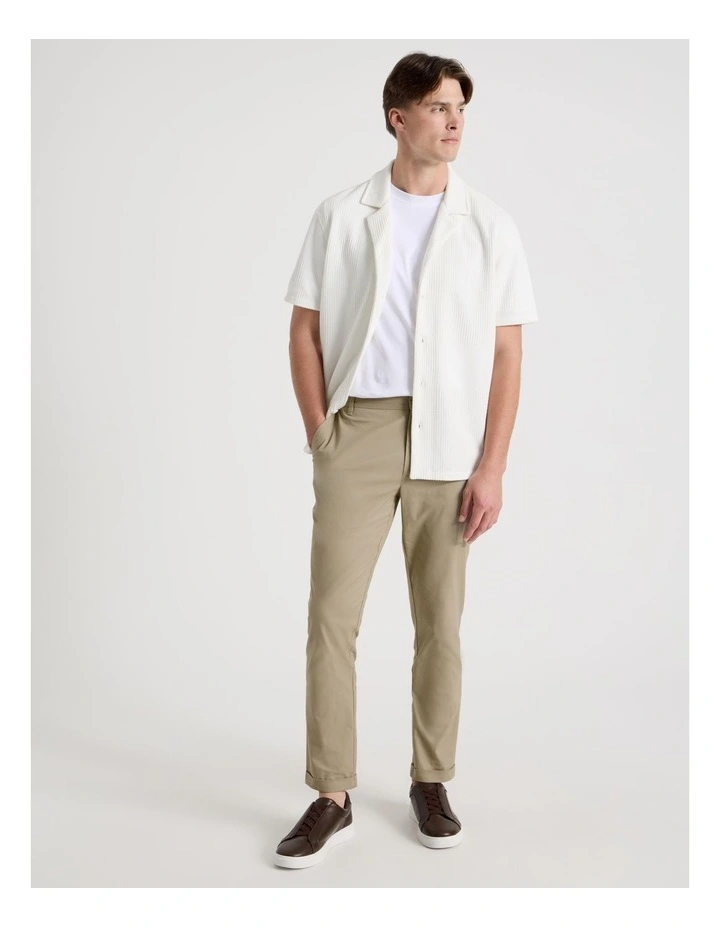 Relaxed Fit Textured Resort Collar Short Sleeve Shirt in White image 3