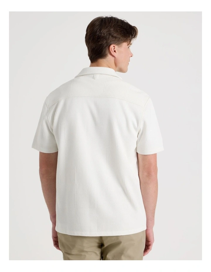 Relaxed Fit Textured Resort Collar Short Sleeve Shirt in White image 6