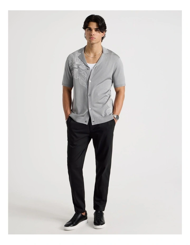 Embroidered Knit Short Sleeve Shirt in Grey image 3