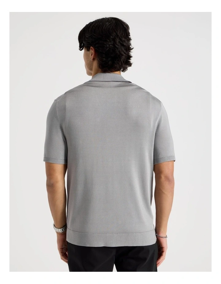 Embroidered Knit Short Sleeve Shirt in Grey image 6