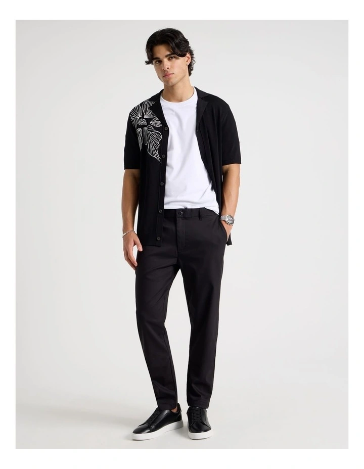 Embroidered Knit Short Sleeve Shirt in Black image 4