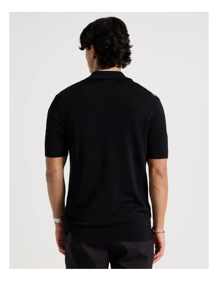 Embroidered Knit Short Sleeve Shirt in Black image 6