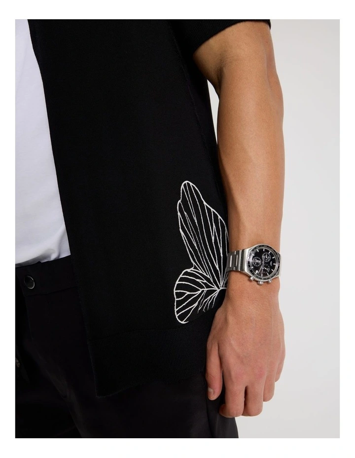 Embroidered Knit Short Sleeve Shirt in Black image 7