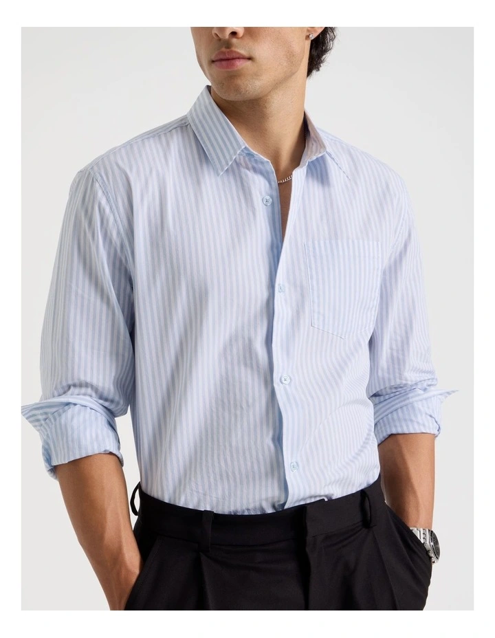 Oversized Striped Long Sleeve Shirt in Light Blue image 2