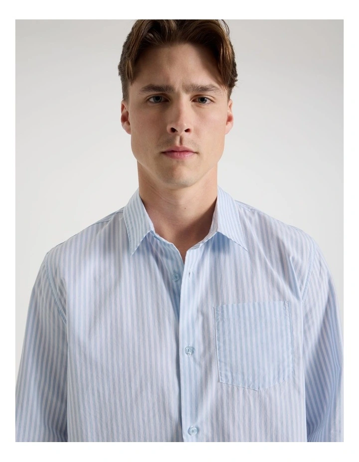 Oversized Striped Long Sleeve Shirt in Light Blue image 3