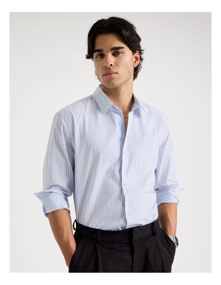 Oversized Striped Long Sleeve Shirt in Light Blue image 3