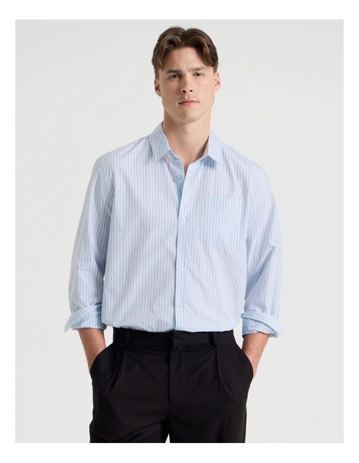 Oversized Striped Long Sleeve Shirt in Light Blue image 4