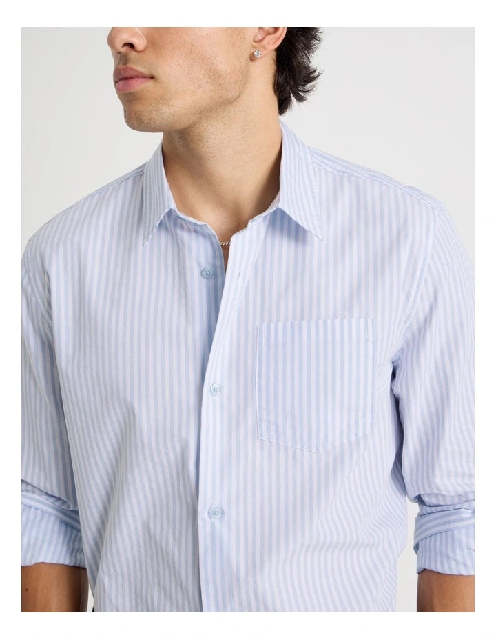 Oversized Striped Long Sleeve Shirt in Light Blue image 4