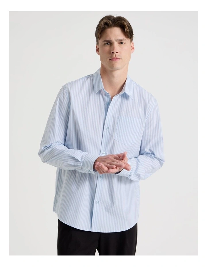 Oversized Striped Long Sleeve Shirt in Light Blue image 5