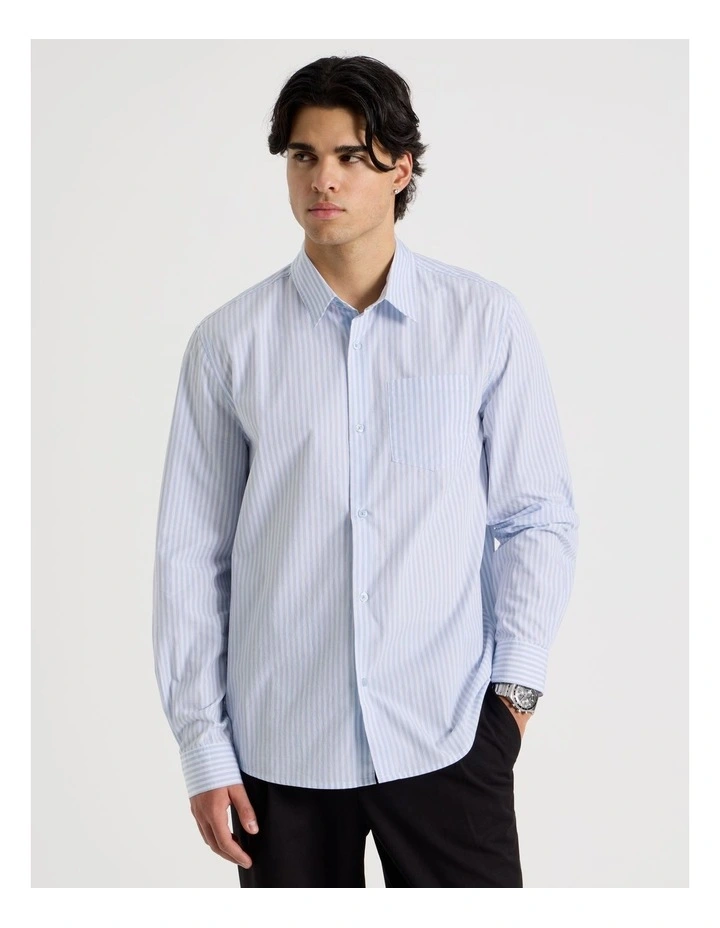 Oversized Striped Long Sleeve Shirt in Light Blue image 5