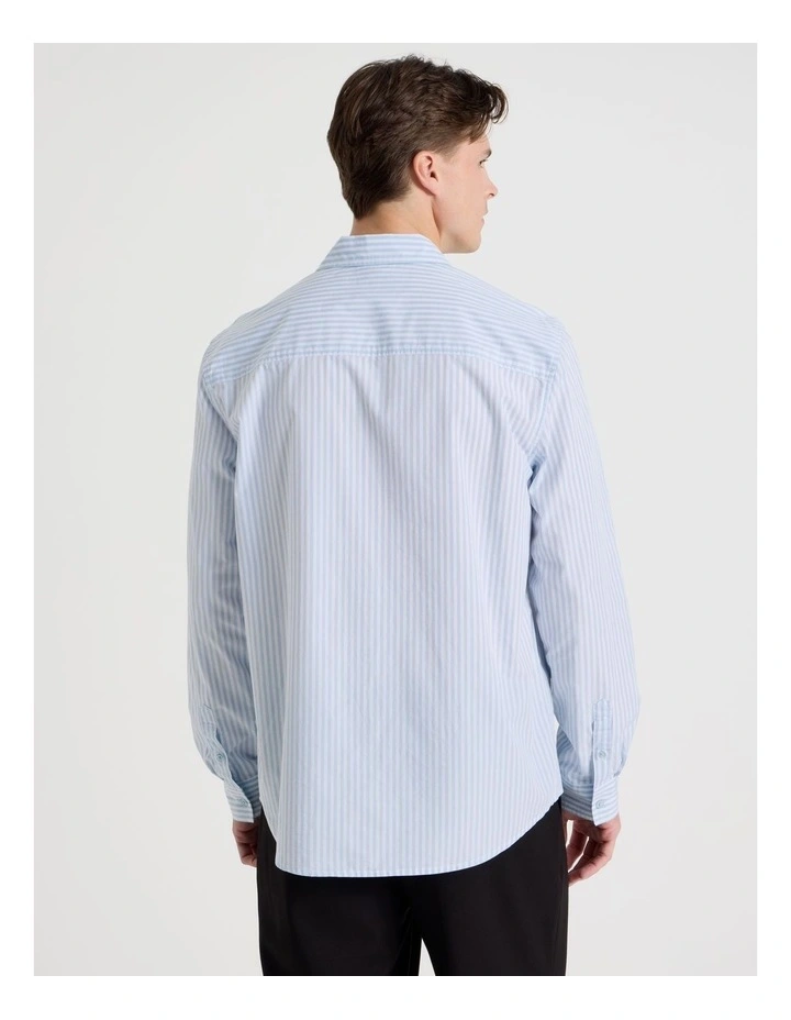 Oversized Striped Long Sleeve Shirt in Light Blue image 6