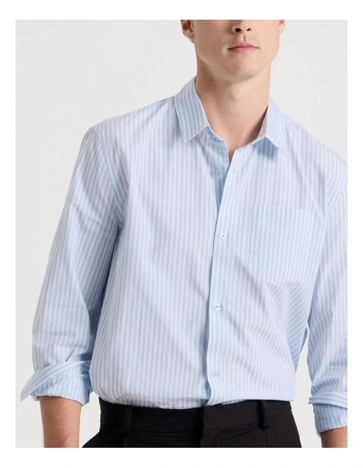 Oversized Striped Long Sleeve Shirt in Light Blue image 7