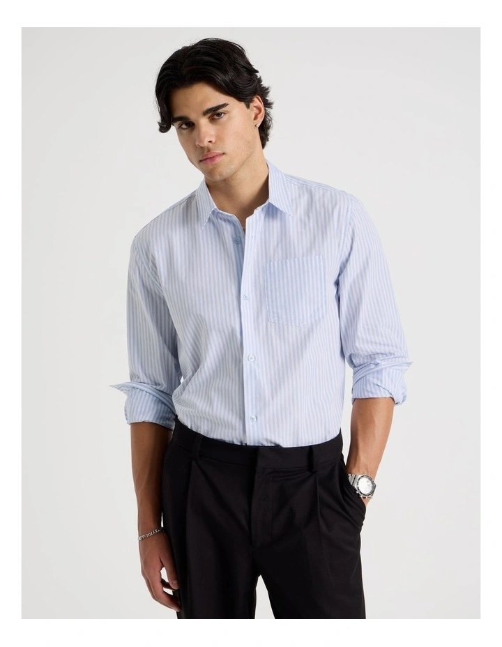 Oversized Striped Long Sleeve Shirt in Light Blue image 7