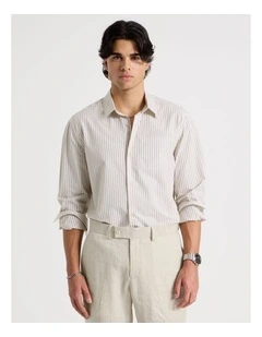 Oversized Striped Long Sleeve Shirt in Natural