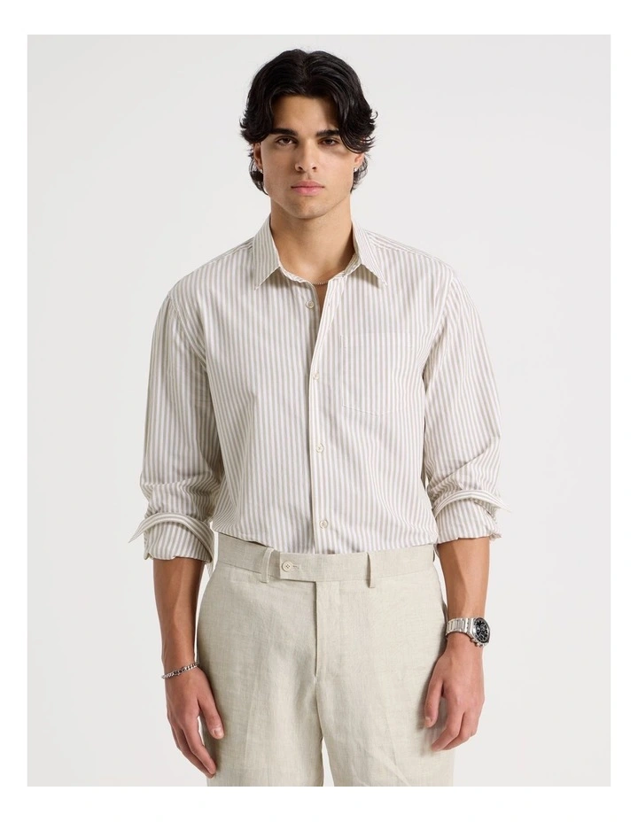 Oversized Striped Long Sleeve Shirt in Natural image 1
