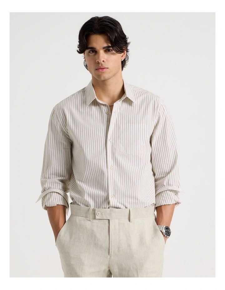 Oversized Striped Long Sleeve Shirt in Natural image 4